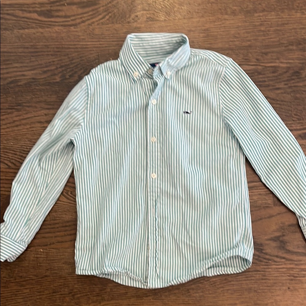 Vineyard Vines Boy’s Class Green Striped Button-Up Shirt